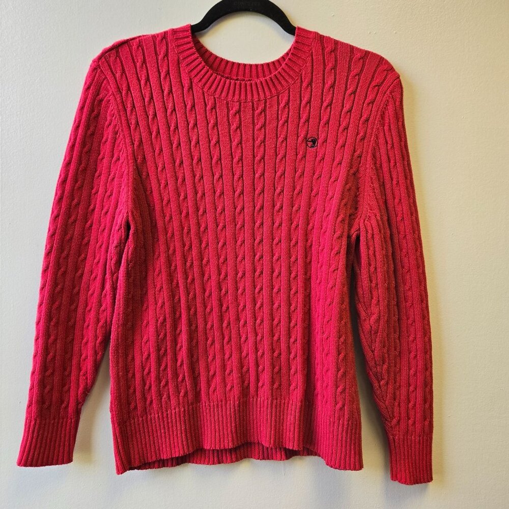 Country Club Preppy Old Money‎ PM Cable Knit Cotton Classic Sweater Red Vintage